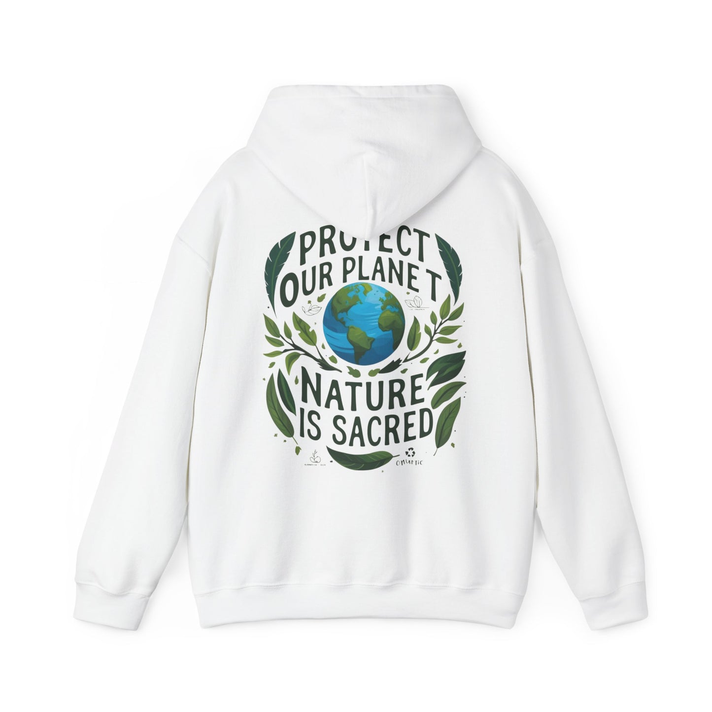 Eco hoodie, environmental hoodie, protect our planet, nature is sacred, earth lover apparel, sustainable fashion, climate change awareness, green living, eco-friendly clothing, graphic hoodie, unisex hoodie. Wear your commitment to the planet with our "Protect Our Planet, Nature Is Sacred" eco-conscious hoodie. This impactful design features a beautiful depiction of Earth encircled by lush green leaves and feathers, carrying a powerful message about environmental stewardship. It's more than just a hoodie; i